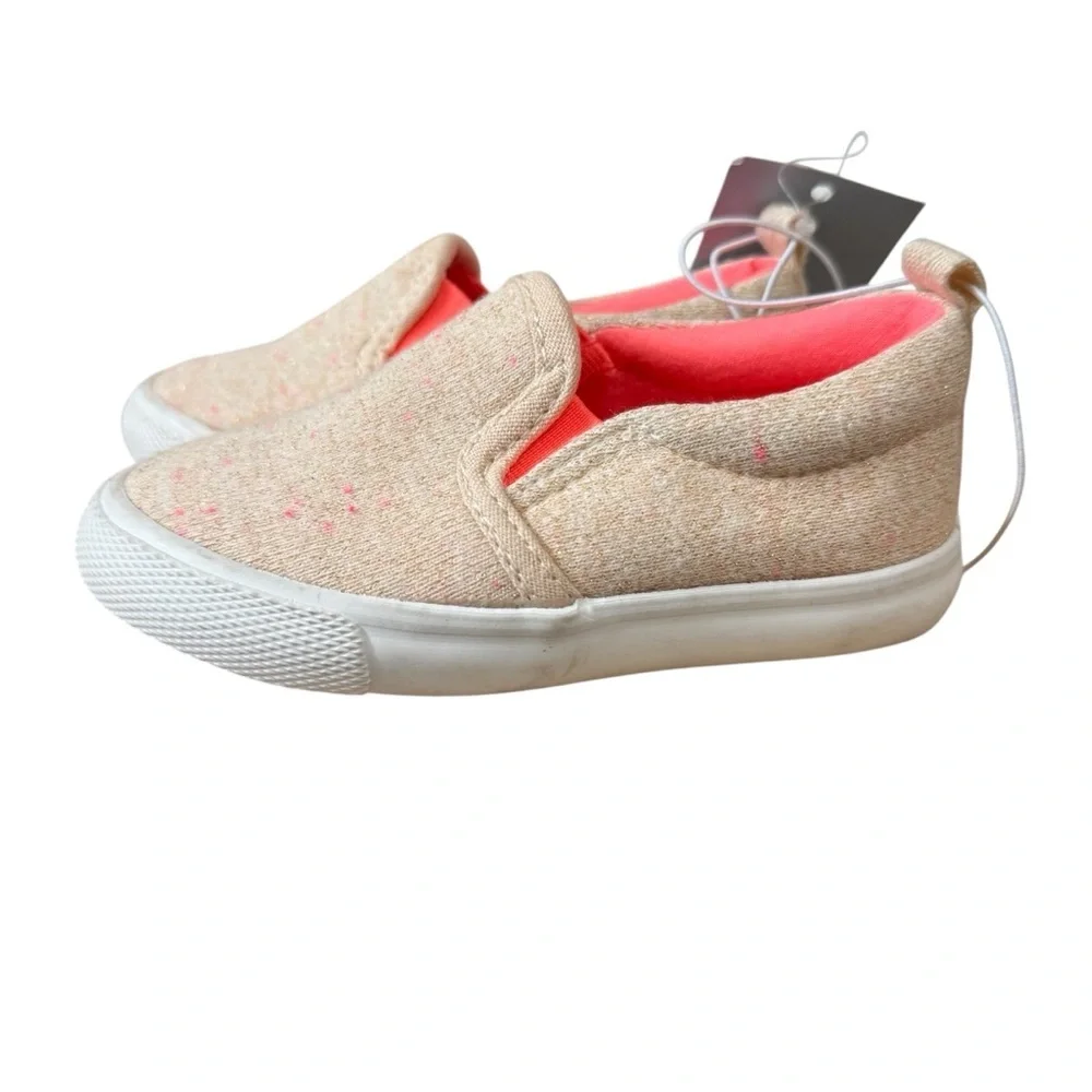 Cat & Jack Toddler Girls Size 6 Pink Gold Knit Slip On Sneakers Shoe Elastic